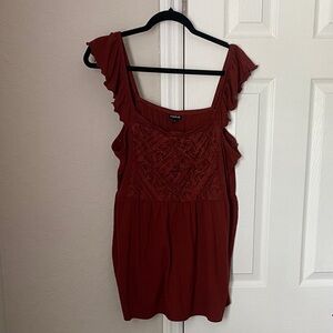 Torrid Burnt Orange Ruffled Lace Tank Top